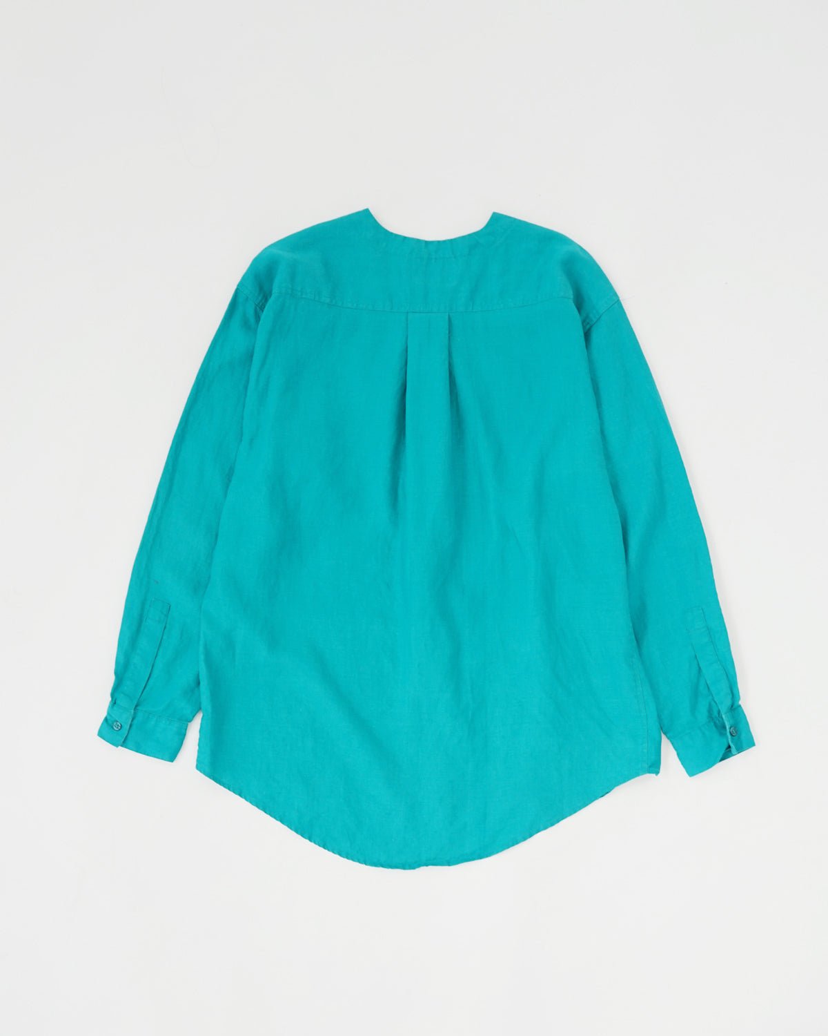 Washed Linen Collarless L/S Shirt / Turquoise