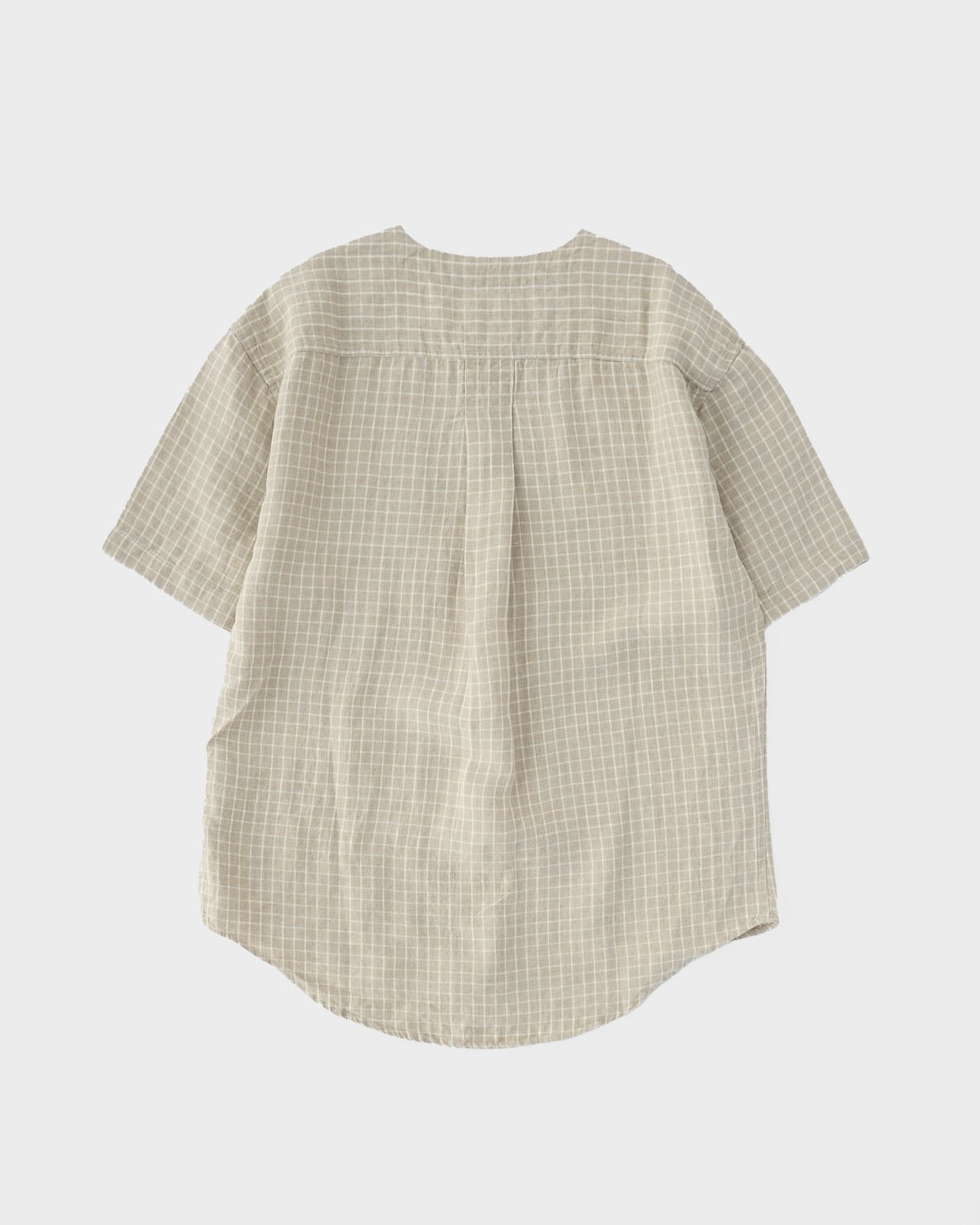 Linen Collarless S/S Shirt / Checked