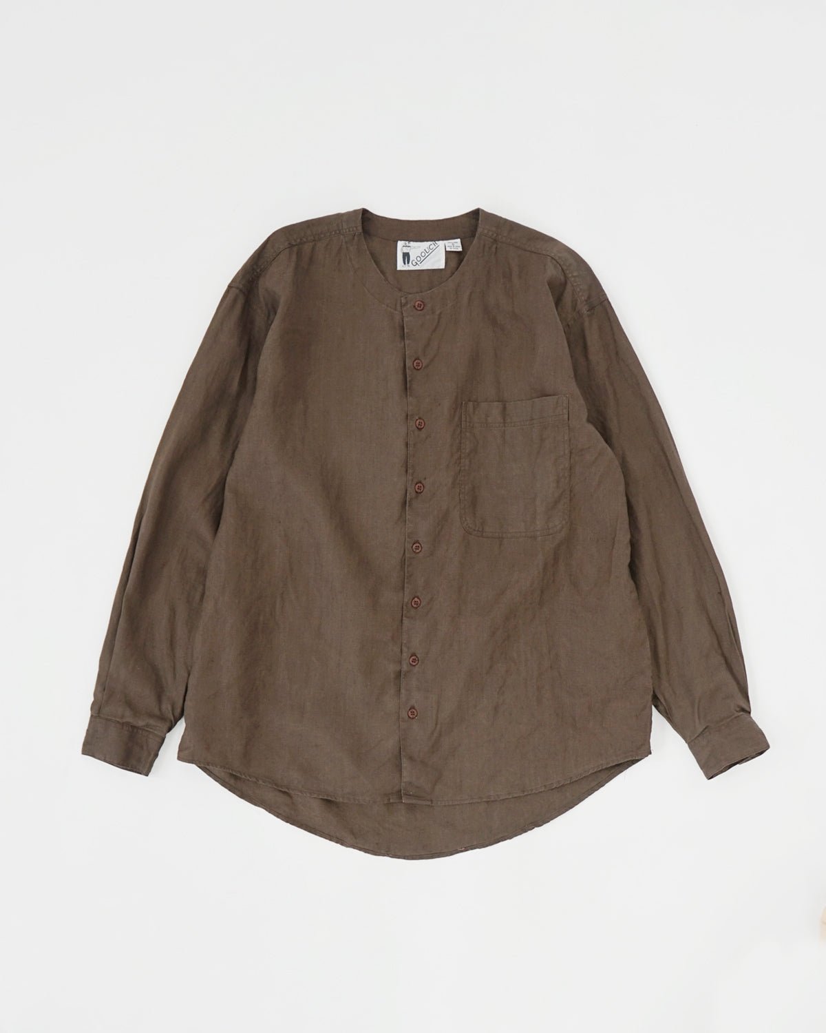 Washed Linen Collarless L/S Shirt / Brown