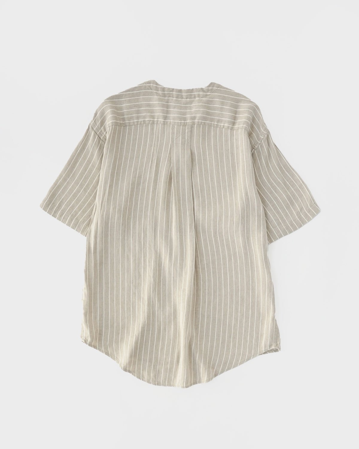 Washed Linen Collarless S/S Shirt / Stripe