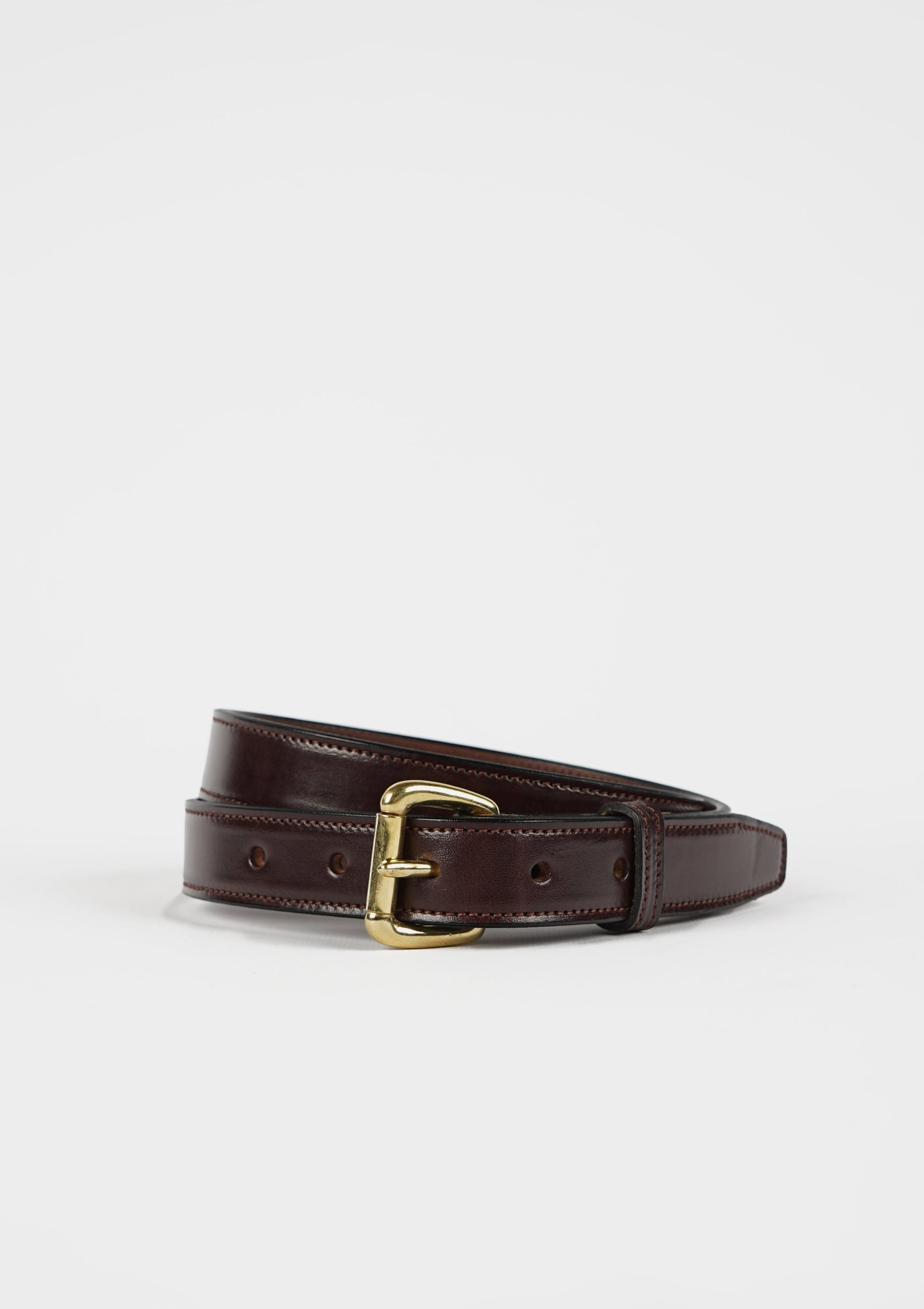 Stitched Leather Belt / Gold Buckle